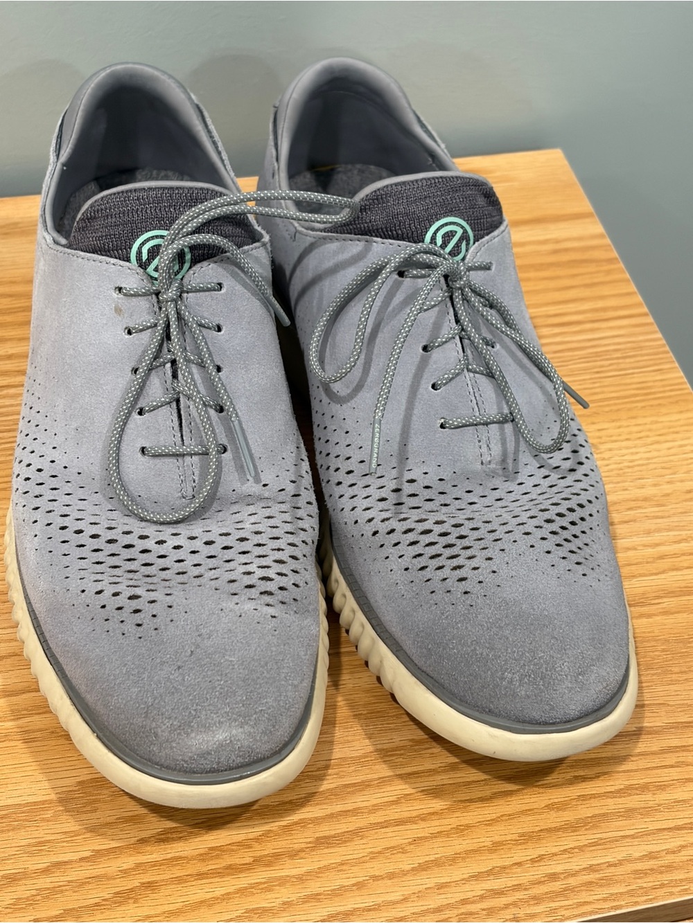 Cole Haan Grey Suede Perforated Lace-Up Oxfords